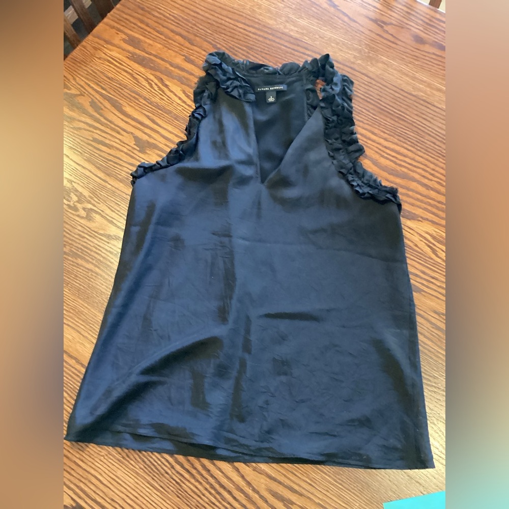 Silk Banana Republic Black Ruffle Trim Blouse